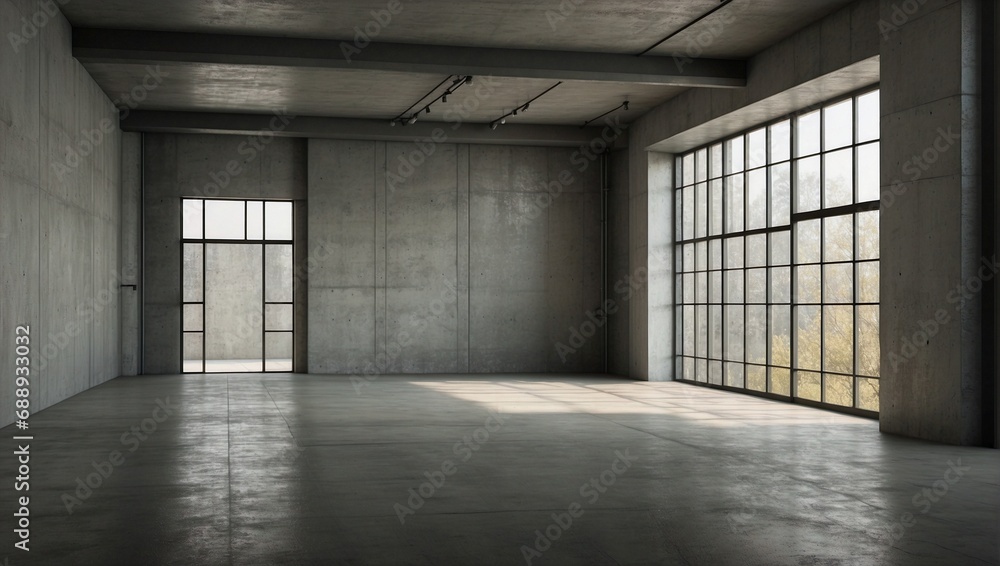 Silent Geometry: Empty Concrete Interior in Minimalist Style. Generative AI Silent Geometry: Empty Concrete Interior in Minimalist Style. Generative AI