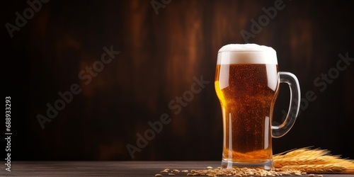 A pint of fresh craft beer on dark background with copy space for text. Generative AI