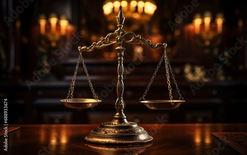 Scales of Justice in the dark Court Hal