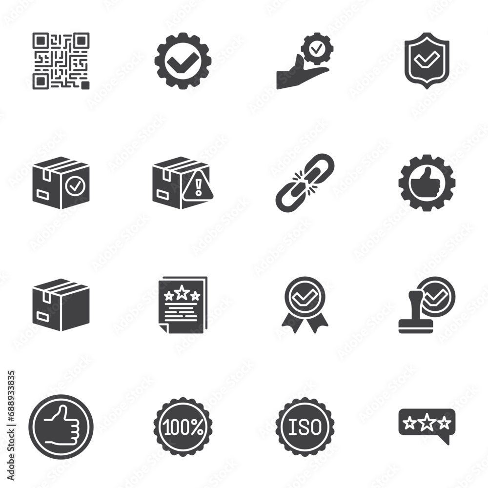 Quality control vector icons set Quality control vector icons set
