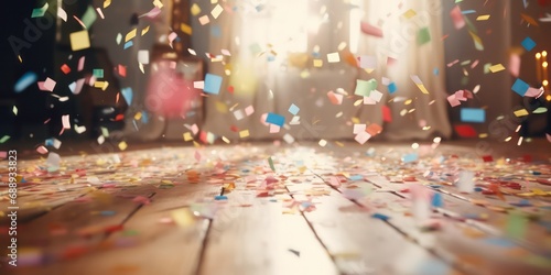 After the joyous  birthday bash or a splendid wedding celebration, the floor becomes a canvas adorned with the remnants of revelry confetti. photo