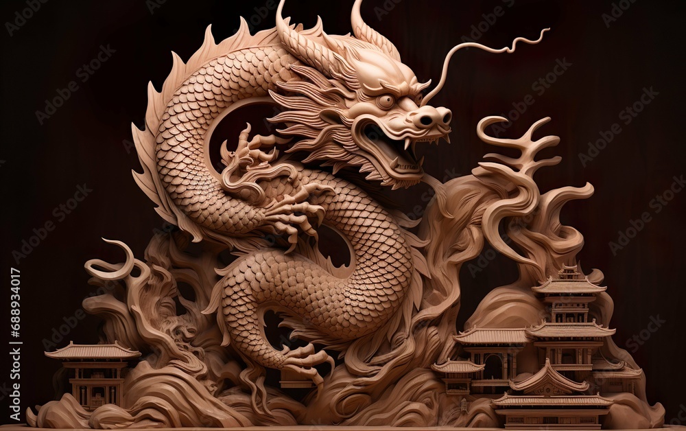 Naklejka premium traditional wood dragon for the chinese