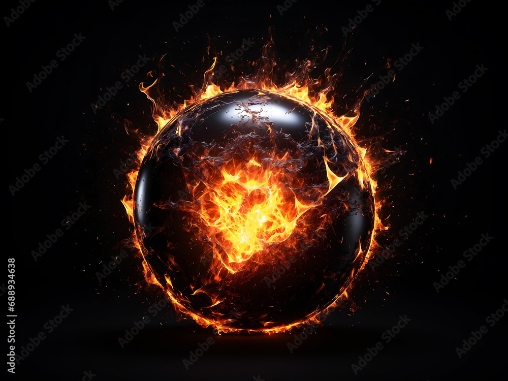 fiery sphere on fire isolated of black background in the concept of energy fiery sphere on fire isolated of black background in the concept of energy