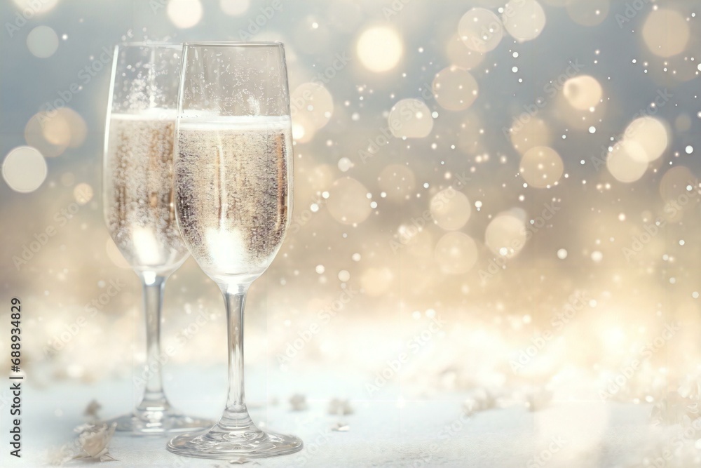 champagne glasses on bokeh background with space for text, champagne glasses on celebration background with copyspace, champagne glasses, copy space, christmas, new year, party, celebration,background
