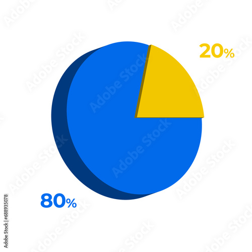 20 80 percentage 3d pie chart vector illustration eps