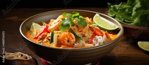 Thai-style Crab Curry with Rice Noodles and Veggies - Authentic Thai cuisine