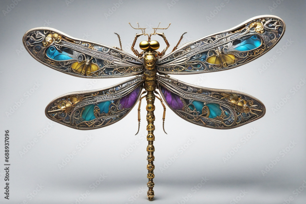 a dragonfly cyborg digital art - obrazy, fototapety, plakaty 