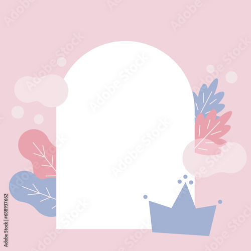 Frame illustration with crown and plants.	