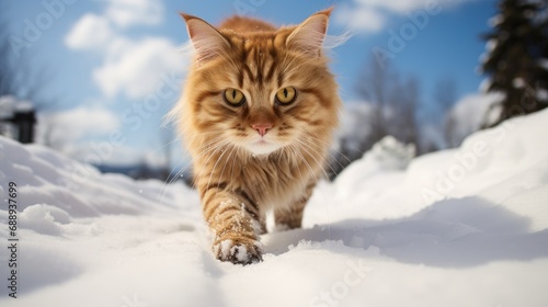 Cat walking on snow