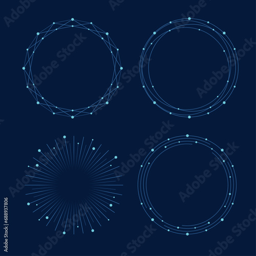 Blue vector abstract circle elements. IT, technology, network theme