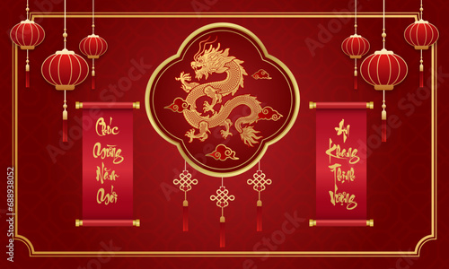 Vietnamese Dragon Hold Couplets To Wish Tet 2024 . Year of the dragon (Translation : Happy new year )