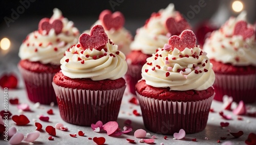 Red Velvet Cupcakes for Saint Valentine. AI generative.