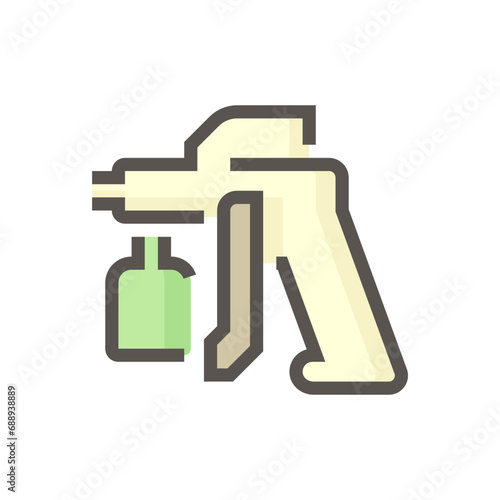 Spray paint, airbrush gun vector icon. Sprayer kit tool for painter, professional to painting coating on auto car, furniture cabinet, house wall, artwork by pressure of air compressor tank, 48x48 px.