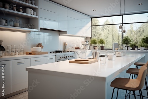 Clean and minimalistic white-themed kitchen.