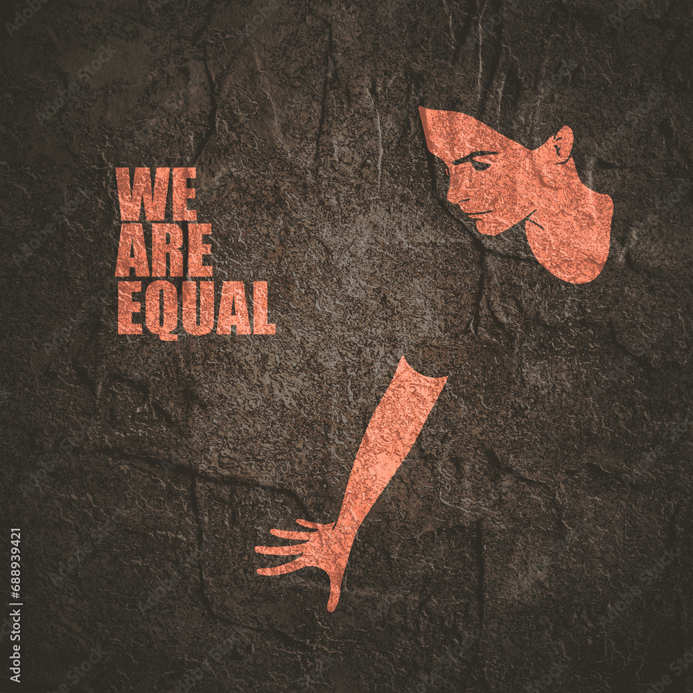 Young woman silhouette with text. Equality between men and women ...