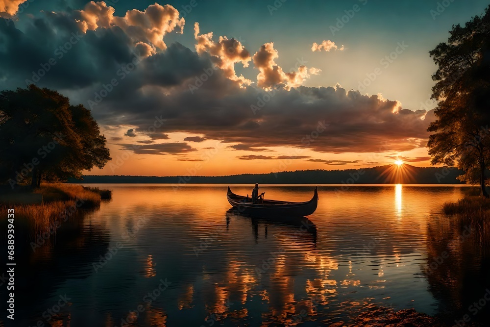 **Sunset on lake beautiful and amazing view-