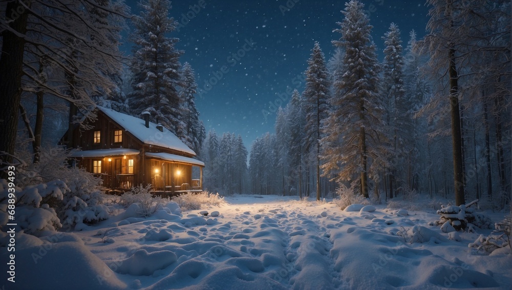 Fototapeta premium Serenity in Snow: Your Winter Retreat Awaits. Generatie AI