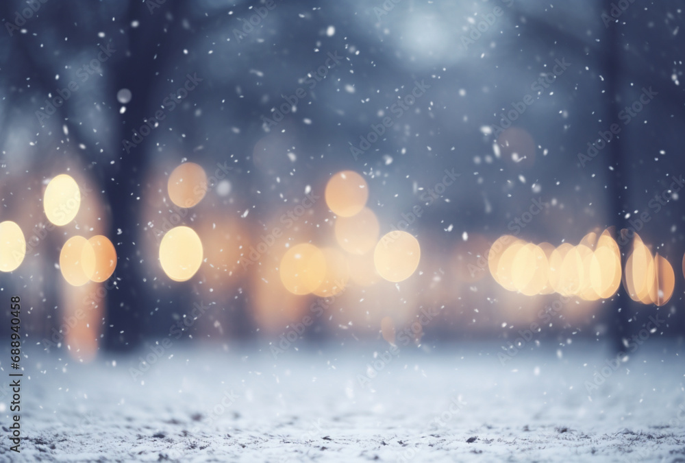 Fototapeta premium Blurred winter background in christmas season. AI generated images