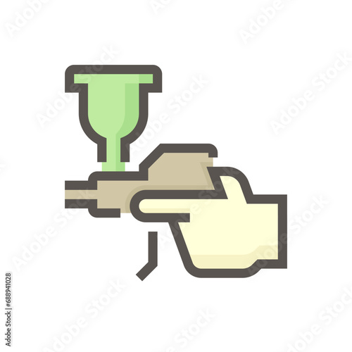 Spray paint, airbrush gun vector icon. Sprayer kit tool for painter, professional to painting coating on auto car, furniture cabinet, house wall, artwork by pressure of air compressor tank, 48x48 px.