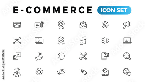 E-commerce icon set. Online shopping and delivery elements. E-business symbol. Icons vector collection.