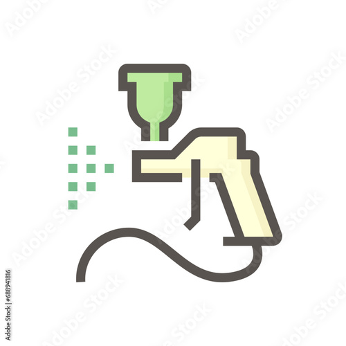 Spray paint, airbrush gun vector icon. Sprayer kit tool for painter, professional to painting coating on auto car, furniture cabinet, house wall, artwork by pressure of air compressor tank, 48x48 px.