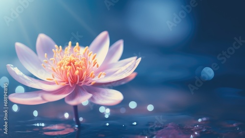 Lotus flower on water with a sparkling bokeh light background