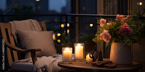 Rooftop terrace decorated with outdoor lighting and pillows, Starry Nights: Rooftop Terrace adorned with Outdoor Lighting and Plush Pillows