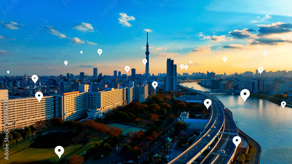 Fototapeta premium 都市と位置情報 GPS