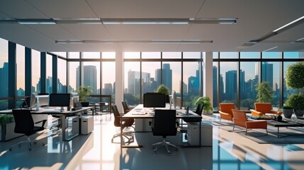 Professional modern open plan office background for Zoom, Meeting online.