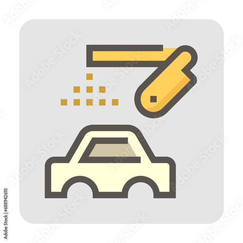 Automotive color paint, paintwork vector icon consist of body car, automated robot arm, spray paint. Assembly industry process for manufacturing, production line of auto car vehicle. 48x48 pixel.
