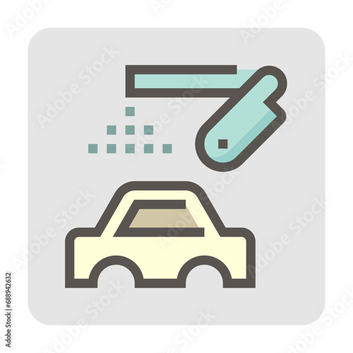 Automotive color paint, paintwork vector icon consist of body car, automated robot arm, spray paint. Assembly industry process for manufacturing, production line of auto car vehicle. 48x48 pixel.
