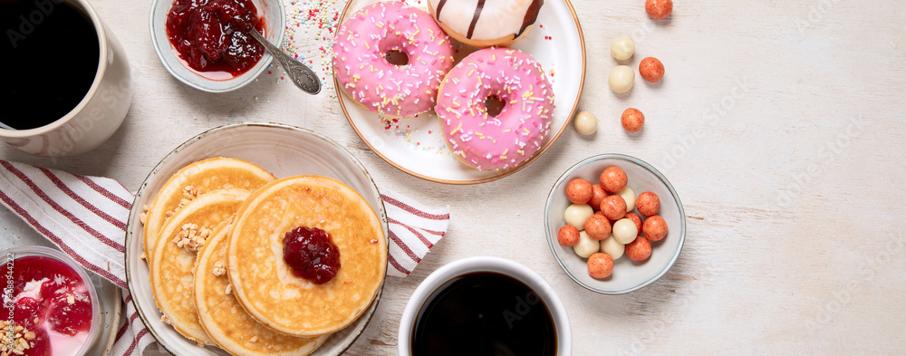 Delicious american dessert table with coffee. Delicious american dessert table with coffee.