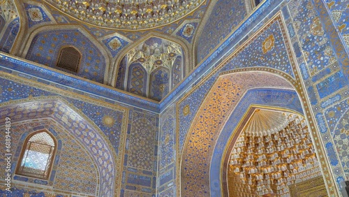 Discover Tilla-Kari Mosque's beautiful Interior at Registan Square, Samarkand, Uzbekistan. Marvel at Intricate Mosaics, Persian-Timurid Fusion, and Masterful Craftsmanship in this UNESCO Heritage Site photo