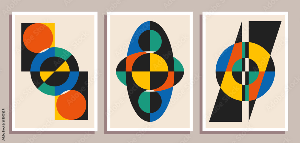 Set of minimal retro geometric design posters. Set of contemporary art wall decoration. Geometric shapes poster cover background.