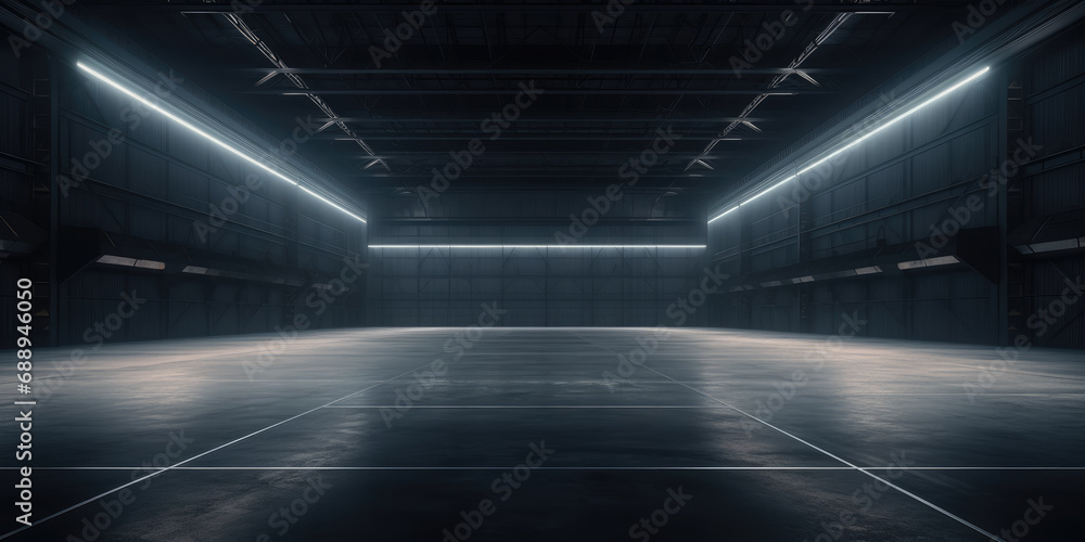 3D empty hall of modern interior of a warehouse