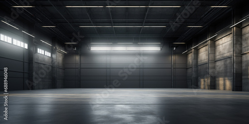3D empty hall of modern interior of a warehouse photo