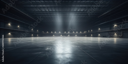 3D empty hall of modern interior of a warehouse photo