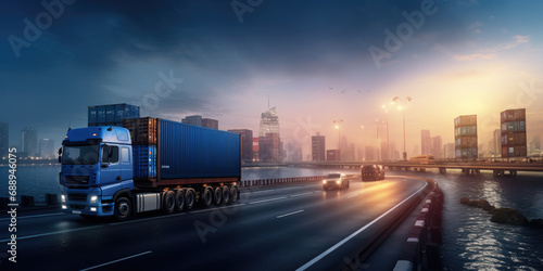 Truck driving with container cargo shipping