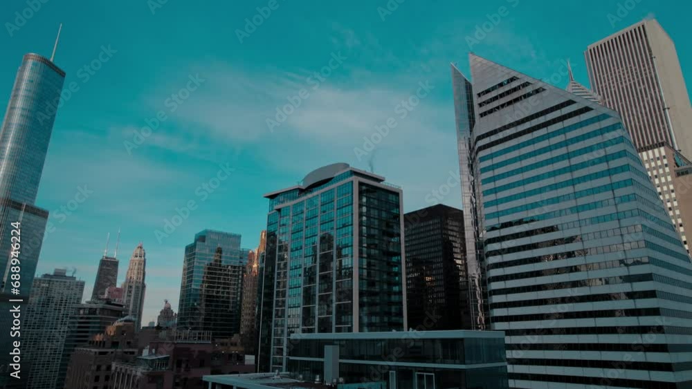 Perfect aerial of Chicago for copy space. room for text on sky with famous skysrappers in background. America Perfect aerial of Chicago for copy space. room for text on sky with famous skysrappers in background. America