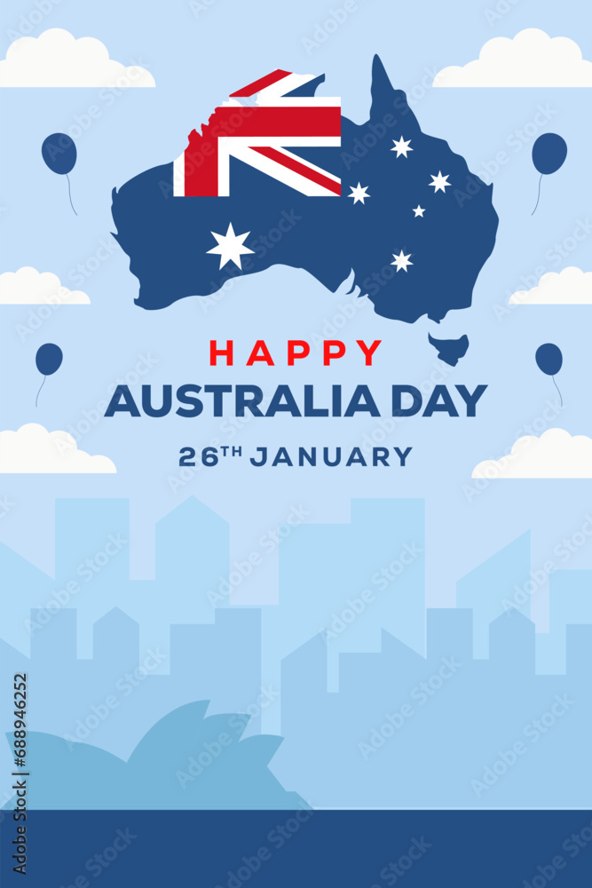 Obraz premium flat design happy australia day 26 january vertical banner illustration