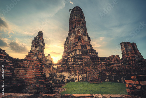 Wat Phra Ram landmark famous temple in Ayutthaya while sunset, Ayutthaya Historical Park. © Charnchai saeheng