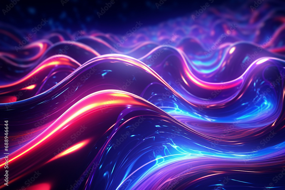 Abstract Neon Wave Background created with Generative AI Abstract Neon Wave Background created with Generative AI