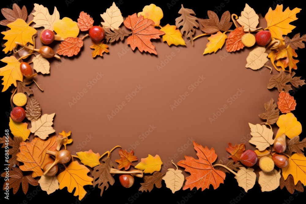 Autumn Leaves on Brown Background, Offering Text Space. Top View Landscape Generative AI Autumn Leaves on Brown Background, Offering Text Space. Top View Landscape Generative AI