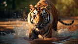 Endangered Tiger in the Jungle Drinking Water