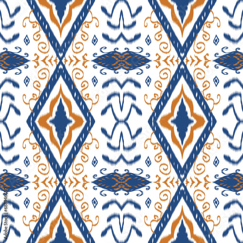 Seamless Ikat style fabric pattern, wallpaper, various types of textile work.