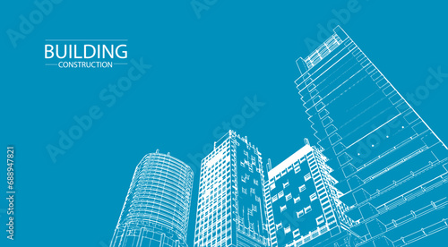 Building blue print perspective construction plan facades architectural sketch.Vector illustration