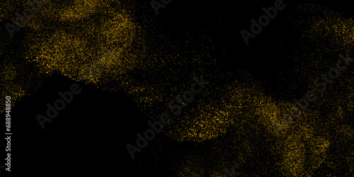 Gold Glitter Splash. golden dust light Bokeh light lights effect background. yellow particle and sparkle light luxury Magic shining gold dust. Fine, shiny dust bokeh particles fall off slightly.