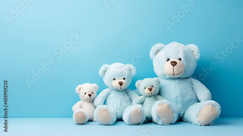 Soft Blue Teddy Bear Toy in Empty Indoor Studio