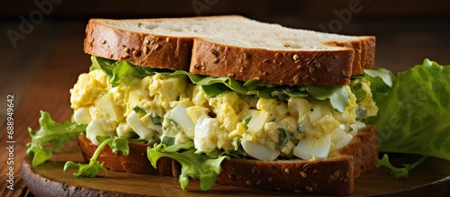 Lettuce-topped egg salad sandwich, homemade and nutritious. photo