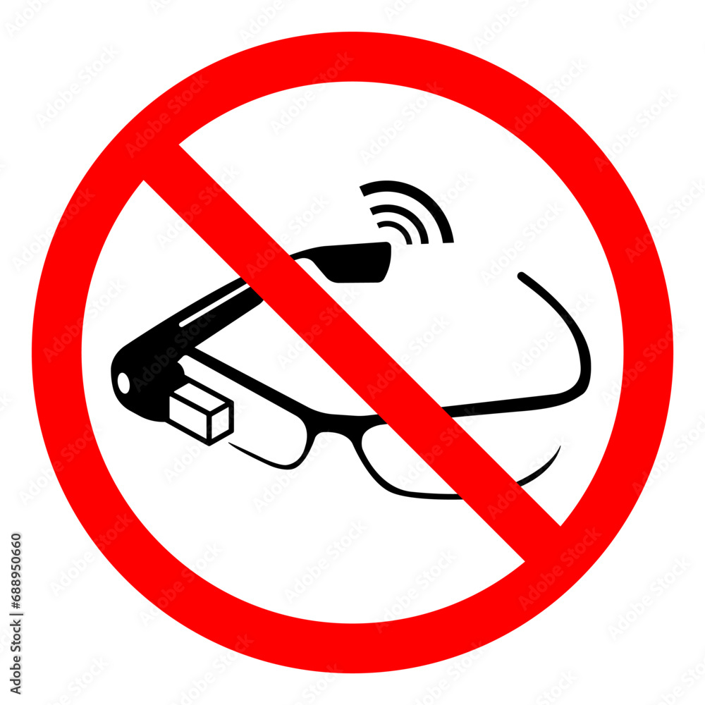 Use of Smart Glasses Prohibited Symbol Sign ,Vector Illustration, Isolate On White Background Label. EPS10 Use of Smart Glasses Prohibited Symbol Sign ,Vector Illustration, Isolate On White Background Label. EPS10
